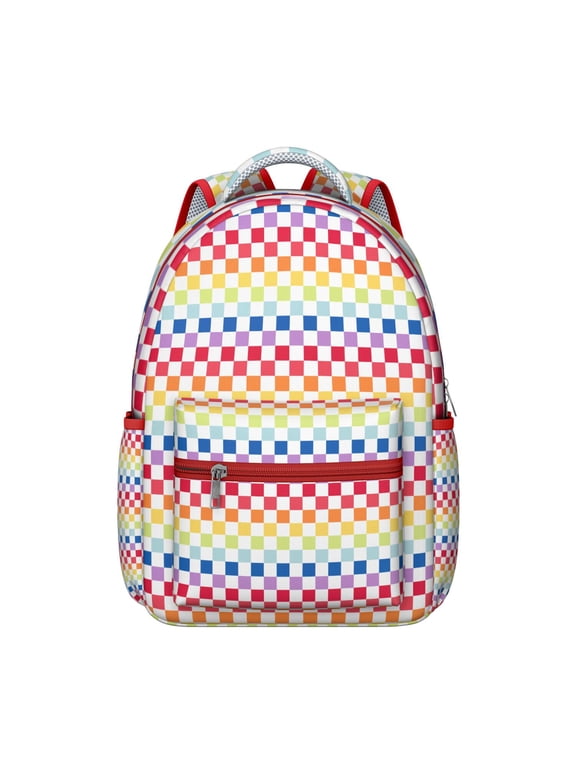 Striped and Checkered Fusion Backpack Moroccan Geometric Plaid Print Fashion School Bag for Students