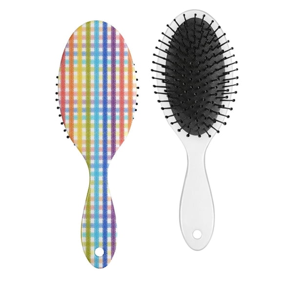 Striped and Checkered Fusion Hair Brush - Round-Tip Bristles for Scalp Care, Minimizes Pulling & Breakage