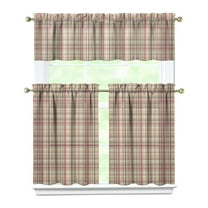 Striped and Checkered Fusion Kitchen Curtains - 3-Piece Semi-Sheer Rod Pocket Set with Valance