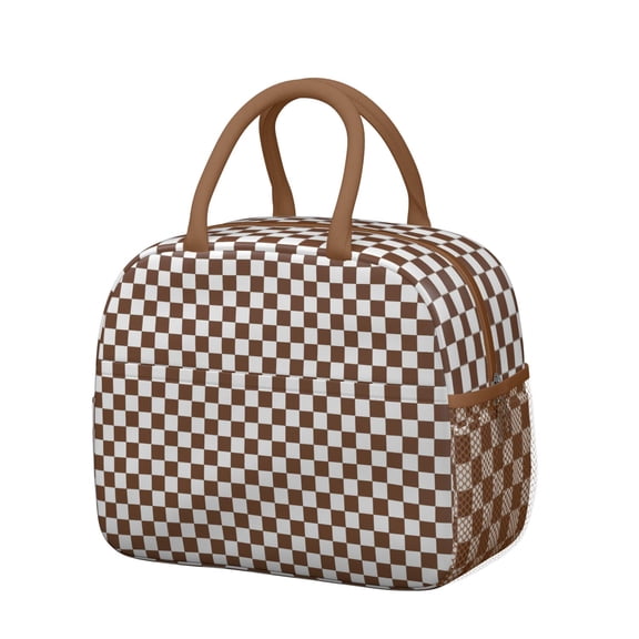 Striped and Checkered Fusion Lunch Box - Insulated Reusable Thermal Bag, Waterproof & Spacious, Rustic Farmhouse Plaid Print for Commuters