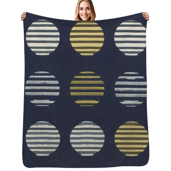 Striped circles navy background Flannel Blanket Warm Soft Bedding Throws Winter Camping Chair Sofa Bed