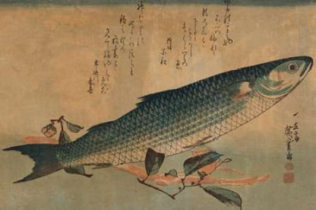 Striped mullet 1834 Canvas Art - Ando Hiroshige (24 x 36)