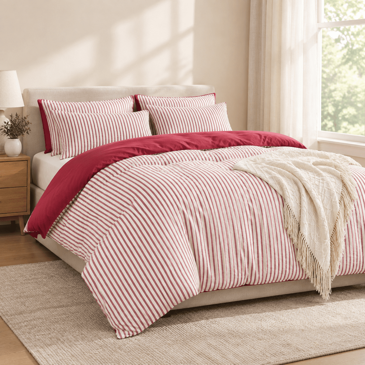 White Electronic Pattern Stripedforter Queen Brick Red Soft Luxury Washedfiber Jacquard 3 Pieces ...