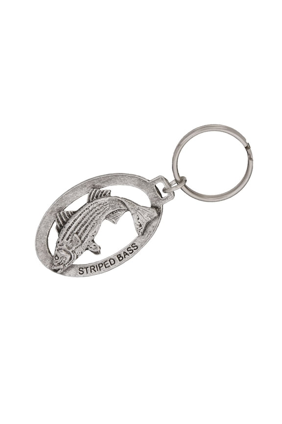 Striper Leaping Keychain, Saltwater Fish, S052KC, Key Fob, Key Ring, Keys, Zipper Pull, Luggage Tag, Pewter, Backpack, Over 300 Keychains Designs, Handmade in the USA