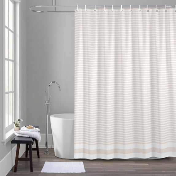 Stripes 66x72 Inches Waterproof Shower Curtain, Abstract Beige Geometric Simple Bath Curtain Set with 12 Hooks Washable Shower Curtains for Bathroom Bathtub Decor