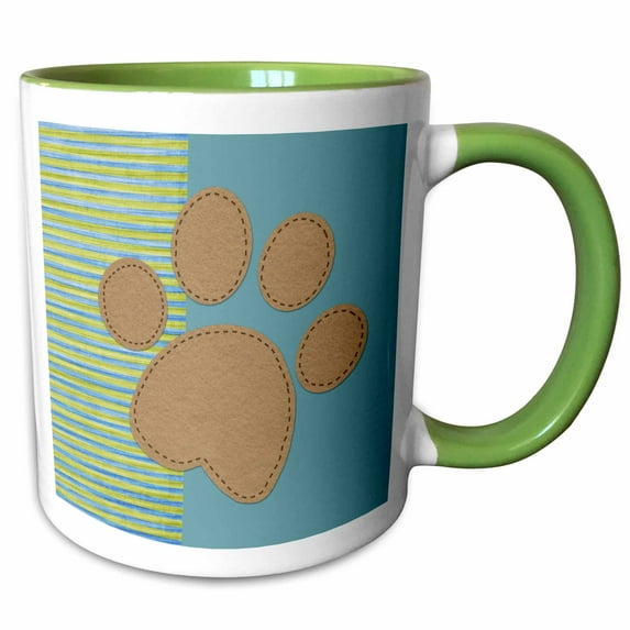 3drose, Stripes and Solids Paw Print - Fun Animal Art, 15oz Two-tone Green Mug