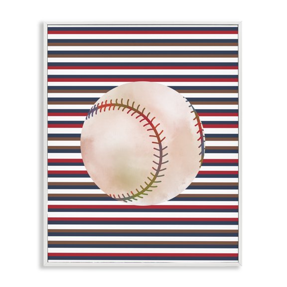 Stupell Industries Stripes And Sports Baseball White Framed Giclee Art, design by Marcus Prime, 30 x 24