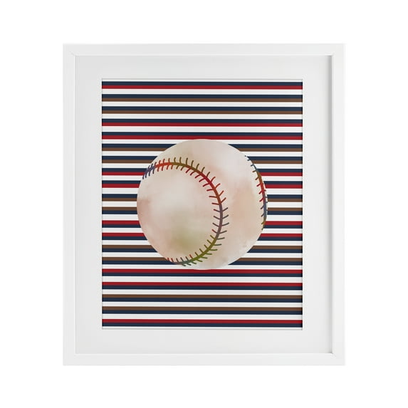 Stupell Industries Stripes And Sports Baseball White Framed Print Under Glass, design by Marcus Prime, 16 x 13