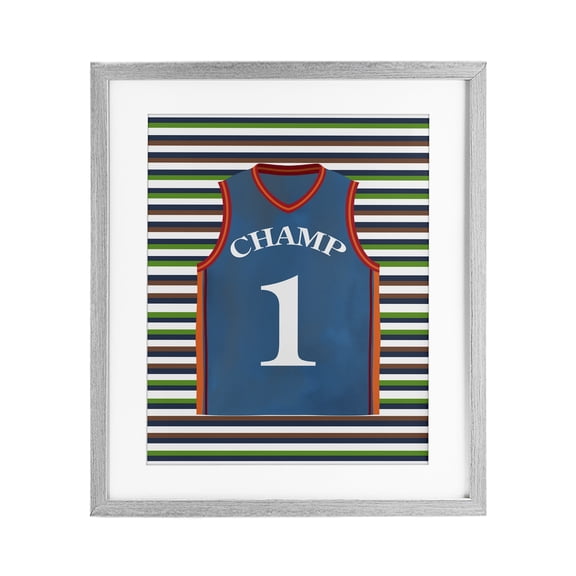 Stupell Industries Stripes And Sports Jersey Gray Framed Print Under Glass, design by Marcus Prime, 16 x 13