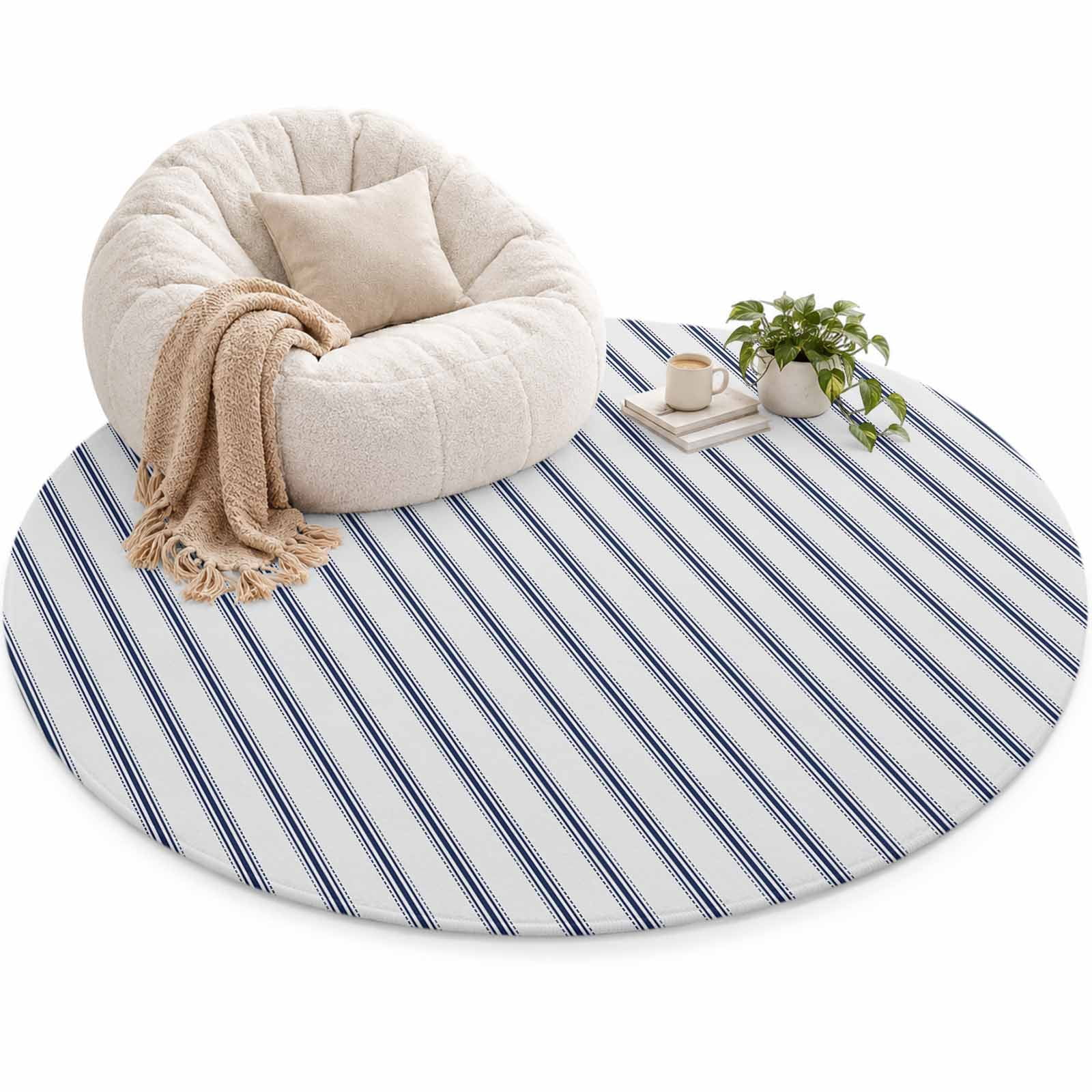Stripes Area Rug 6', Modern Art Navy Blue Soft Mat Non-Slip Silicone ...