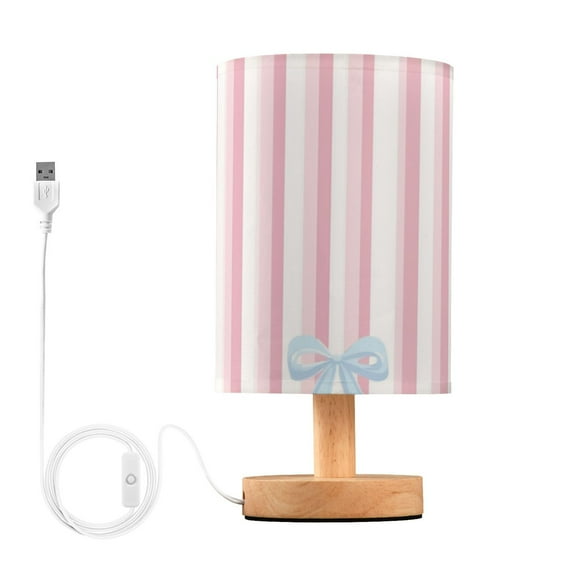 Stripes Background Blue Bowknots Table Lamp with USB Port LED Warm Light Lamp Night Light Home Decor