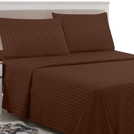 Stripes Bed Sheet Set (King, Brown) 4 Pieces Deep Pocket 1800 Series Microfiber Bed Sheet Set(1 Fitted Bed Sheet,1 Flat Sheet, 2 Pillow Covers) Wrinkle, Fade And Stain Resistance-Lux Decor Collection