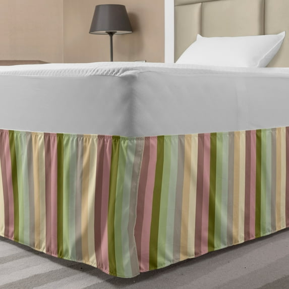 Stripes Bed Skirt, Colorful Pattern with Pastel Colored Bands Vertically Aligned Abstract Illustration, Elastic Bedskirt Dust Ruffle Wrap Around for Bedding Decor, 4 Sizes, Multicolor, by Ambesonne