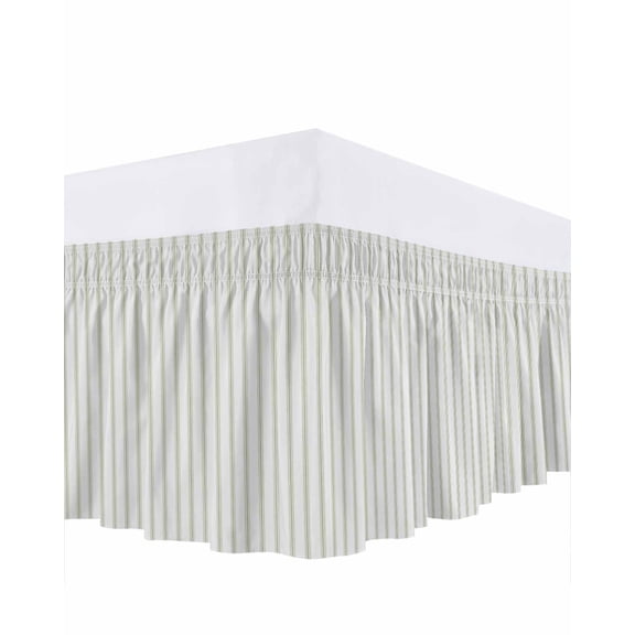 Stripes Bed Skirt King Size 18&nbsp;Inch Drop, Modern Art Sage Green Wrap Around Dust Ruffle Bedskirts, Wrinkle & Fade Resistant Easy Fit Bedskirt with Adjustable Elastic