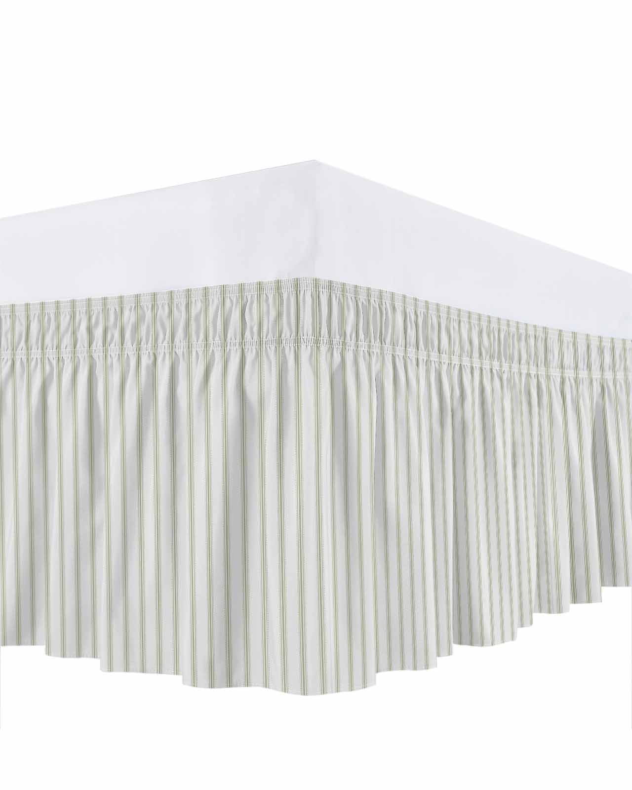 Stripes Bed Skirt Queen Size 16 Inch Drop, Modern Art Sage Green Wrap Around Dust Ruffle Bedskirts, Wrinkle & Fade Resistant Easy Fit Bedskirt with Adjustable Elastic