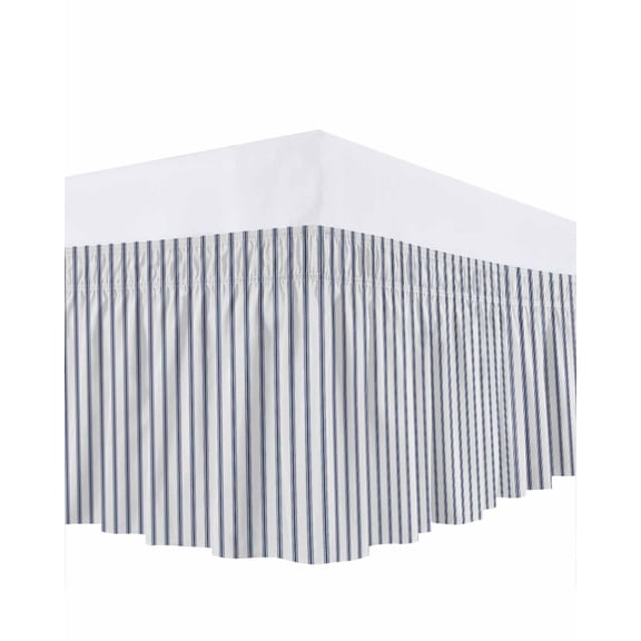 Stripes Bed Skirt Queen Size 18 Inch Drop, Modern Art Navy Blue Wrap Around Dust Ruffle Bedskirts, Wrinkle & Fade Resistant Easy Fit Bedskirt with Adjustable Elastic