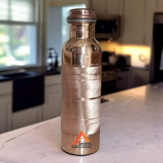 Stripes Copper Water Bottle 950 ml Ayurvedic Pure Copper Vessel For Drinking Health Benefits