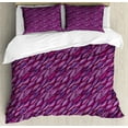 thumbnail image 1 of Stripes Duvet Cover Set, Geometrical Theme Colorful Lines Pattern Abstract Wavy Motifs, Decorative 3 Piece Bedding Set with 2 Pillow Shams, Calking Size, Violet Fuchsia, by Ambesonne, 1 of 3