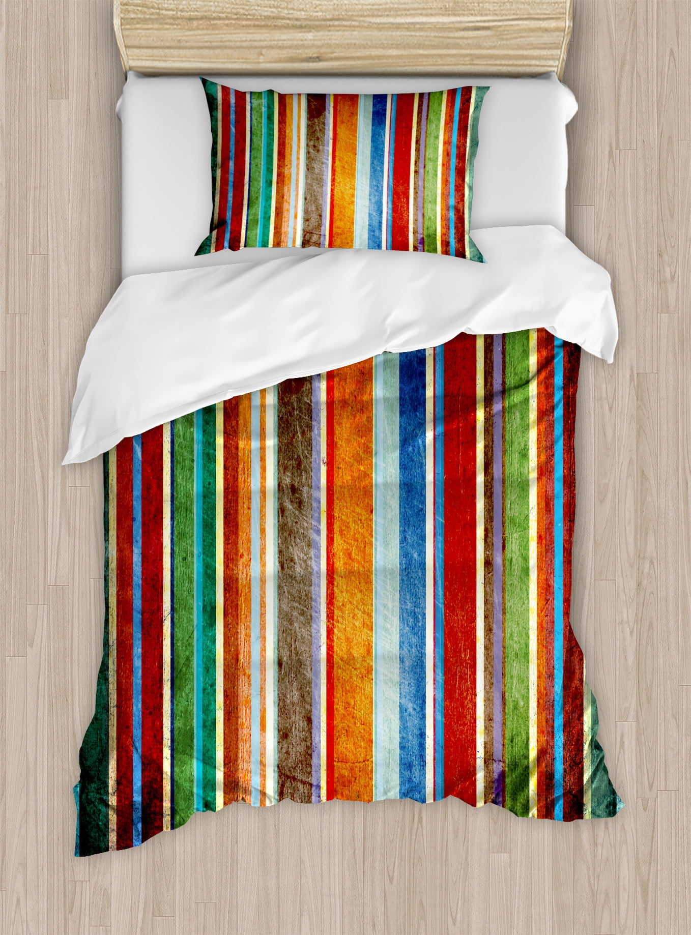 Twin Multicolor Striped Cotton Duvet Cover Set