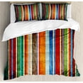 thumbnail image 1 of Stripes Duvet Cover Set, Vertical Lines Colorful Retro Bands Damage Effects Old Fashion Weathered Display, Decorative 3 Piece Bedding Set with 2 Pillow Shams, King Size, Multicolor, by Ambesonne, 1 of 3