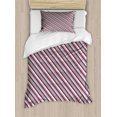 thumbnail image 1 of Stripes Duvet Cover Set, Vintage Inspired Simplistic Christmas Vibes Diagonal Lines Print, Decorative 2 Piece Bedding Set with 1 Pillow Shams, Twin Size, Seafoam Dark Pink, by Ambesonne, 1 of 3