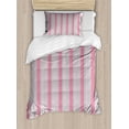 thumbnail image 1 of Stripes Duvet Cover Sets, Geometrical Vertical Repetitive Retro Pink Lines Pattern on Gray Background, Bedding Set with 2 Duvet Covers & 2 Pillowcases, 2 Pack Twin Size, Pale Taupe Pink, by Ambesonne, 1 of 3