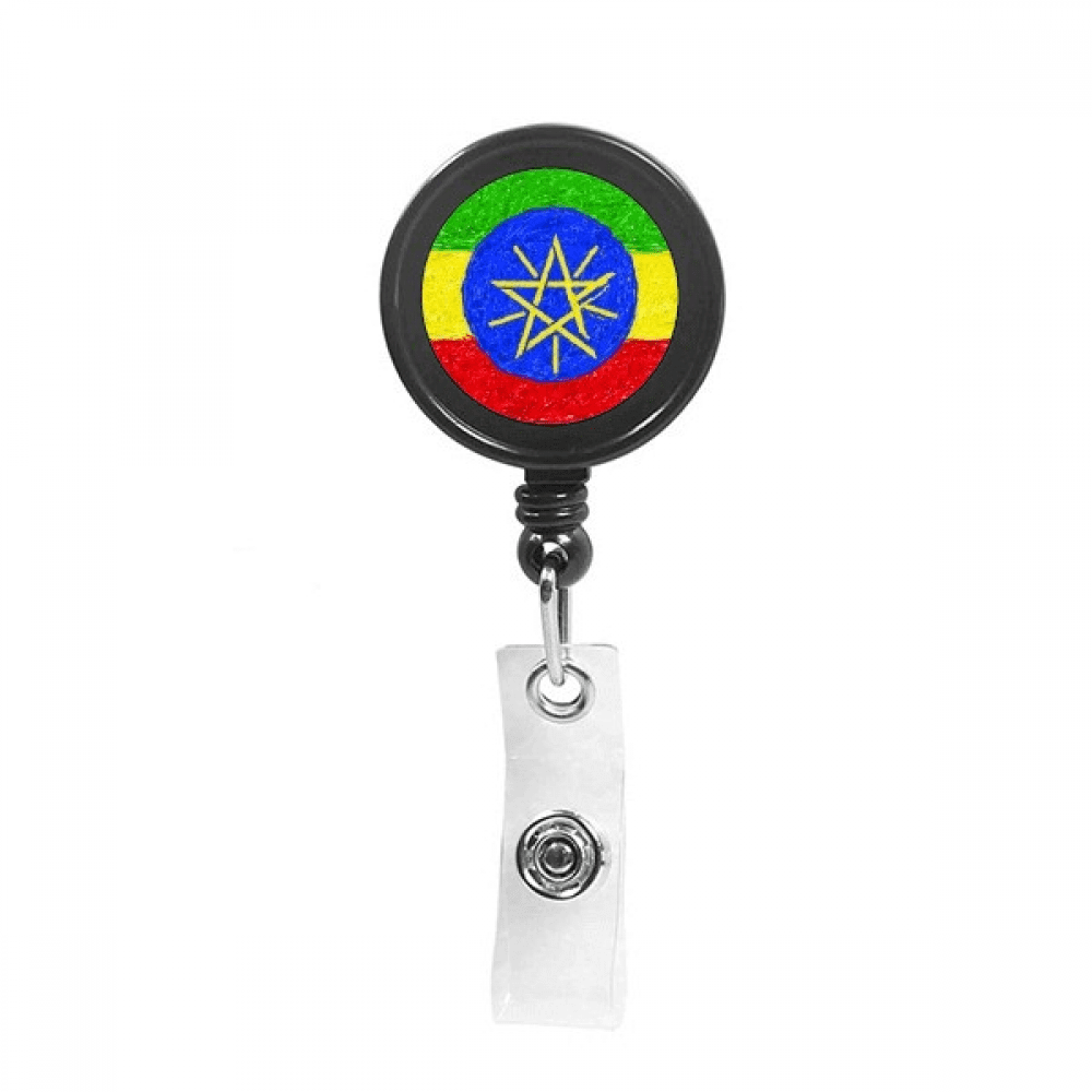 Stripes Ethiopia Flag Crayon Drawing Retractable Keychain Badge Holder ID Badge