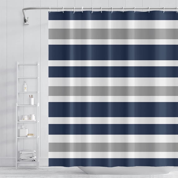 Stripes Fabric Bathroom Curtain Dark Blue Grey Modern Minimalist Shower Curtain with Hooks Polyester Waterproof Abstract Artistic Decor 60"W x 72"L (Pack of 1)
