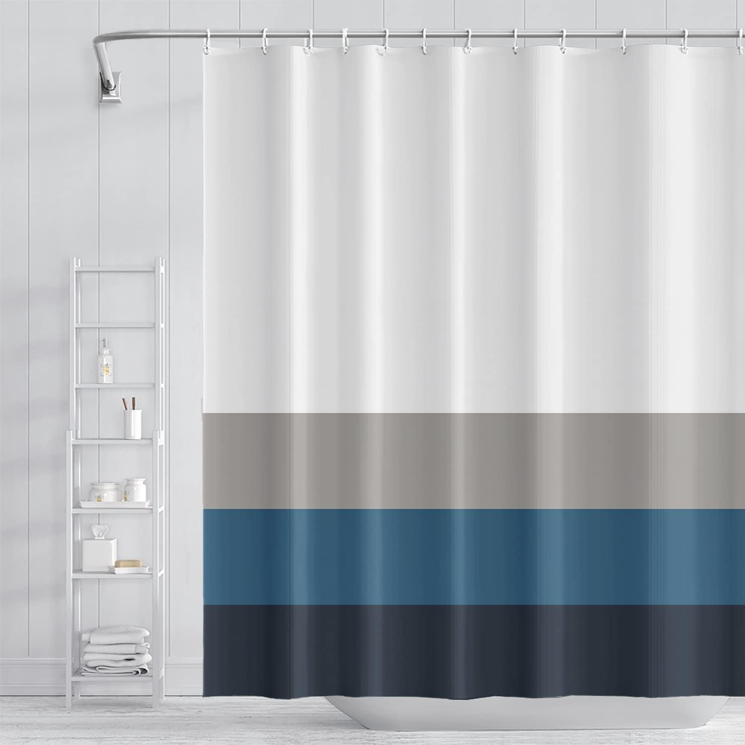 Stripes Fabric Bathroom Shower Curtain Modern Aesthetics Minimalist Shower Curtain with Hooks Polyester Waterproof Blue Grey Abstract Lines Pattern Shower Curtain Decor, 72x72 Inch