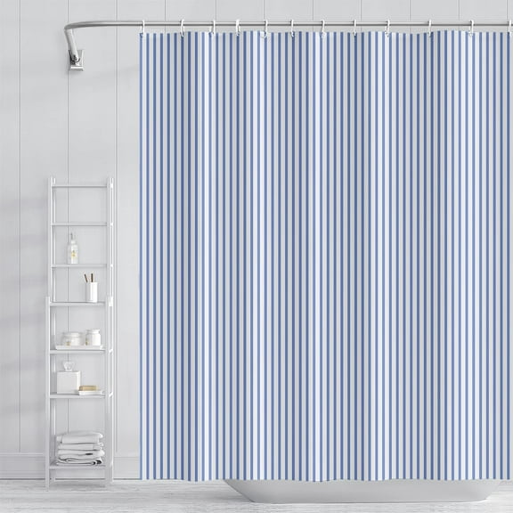Stripes Fabric Bathroom Shower Curtain - Sky Blue Lines Modern Minimalist with Hooks - Polyester Waterproof Artistic Decor, 72x84 Inch