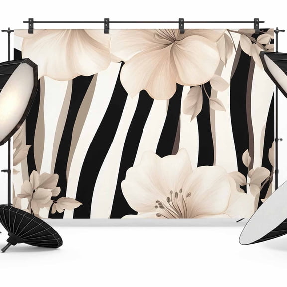 Stripes Floral Backdrop for Photography,Fabric Photo Background Backdrop,Spring Flower Zebra Animal Pattern Floral Photo Booth Background for Portrait Photoshoot Video Wedding Decoration Banner 7x5ft
