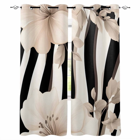 Stripes Floral Blackout Curtains 96 Inches Long,Thermal Insualted Grommet Curtains & Drapes,Spring Flower Zebra Animal Pattern Floral Room Darking Curtains for Living Room Bedroom 2 Panels 52"W x96"L