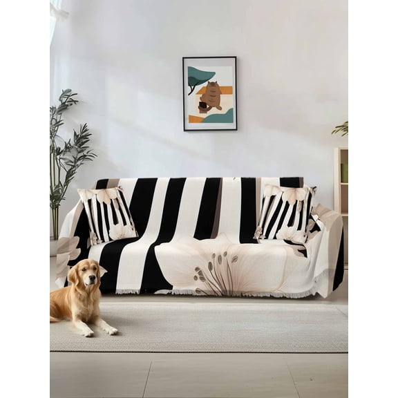 Stripes Floral Couch Cover for 2 Cushion Sofa, Spring Flower Zebra Animal Pattern Floral Washable Loveseat Sofa Covers Slipcover for Sectional Sofas L-Shaped, Couch Throw Cover 71"x118"