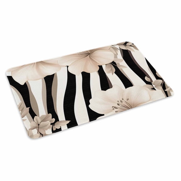 Stripes Floral Doormat Outdoor Entrance 24"x36", Spring Flower Zebra Animal Pattern Floral Absorb Moisture Dirt Door Mats, Non-Slip Rubber Backing Floor Mats Indoor, Low-Profile Front Door Rugs