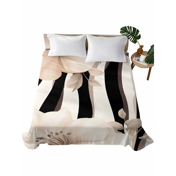 Stripes Floral Flat Sheet Only Twin Size, Soft Breathable Bed Top Sheets for Mattress, Spring Flower Zebra Animal Pattern Floral Luxury Bedding Flat Sheets for Home Hotel Bedroom Bed Protection