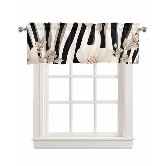 Stripes Floral Kitchen Valances for Windows Farmhouse Linen Window Valance Curtain for Living Room Window Treatment Spring Flower Zebra Animal Pattern Floral Valance Rod Pocket Topper, 60 x 18 Inch