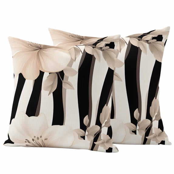 Stripes Floral Outdoor Waterproof Pillow Covers, Spring Flower Zebra Animal Pattern Floral Decorative Square Throw Pillowcase Sofa Cushion Sham for Patio/Couch/Chair, 26"x26" 2 Pack