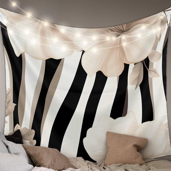 Stripes Floral Small Tapestry for Bedroom Wall Hanging Tapestry,Spring Flower Zebra Animal Pattern Floral Ceiling Backdrop Tapestries Poster Blanket Wall Decor for Teens Room Living Room 23" x 28"