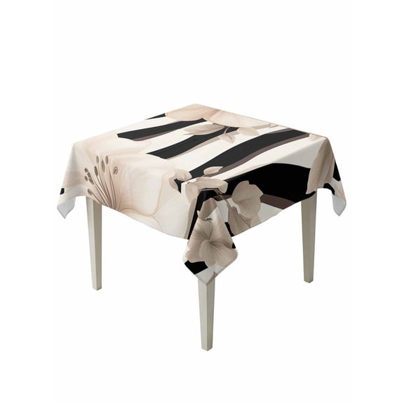 Stripes Floral Table Cloth, Spring Flower Zebra Animal Pattern Floral Waterproof Tablecloth for Square Tables, Reusable Washable Fabric Table Cover for Restaurant Kitchen Dining Tables 54"x54"