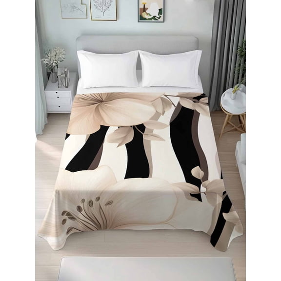 Stripes Floral Twim Size Flat Sheet, Wrinkleproof & Fadeproof Cooling Flat Bed Sheet Only, Spring Flower Zebra Animal Pattern Floral Breathable Soft Bedding Top Sheets 66 x 96 Inches