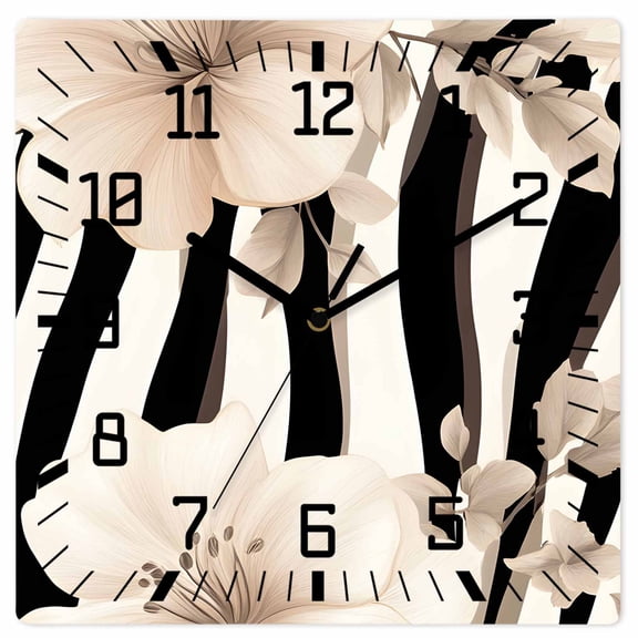 Stripes Floral Wooden Wall Clock Silent Non Ticking, Spring Flower Zebra Animal Pattern Floral Square Wall Clocks Battery Operated, Decor Clock for Home Office, Living Room, Kitchen, 12 Inch
