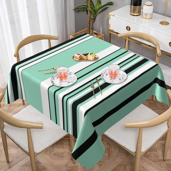 Stripes - Green (Mint) Soft Tablecloth Square Dinng Table Covers for Kitchen & Table Linens 52" x 52"