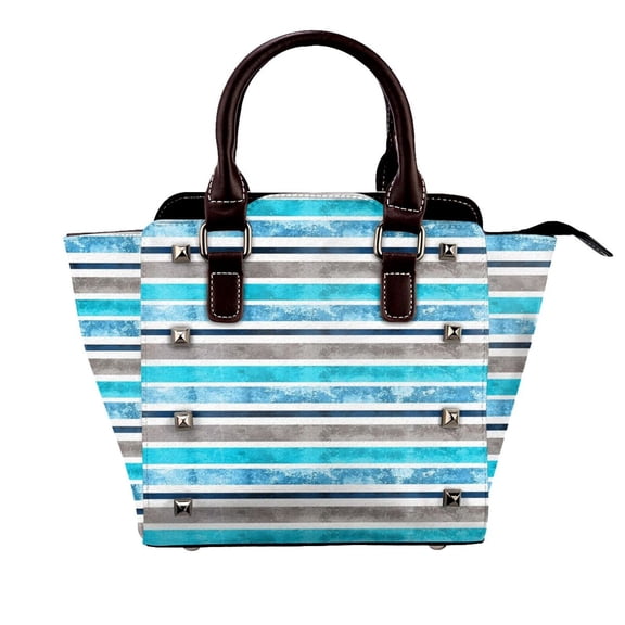 Stripes Grey Gradient Abstract Geometric Rivet Fashion One-Shoulder Women's Handbag Tote Bag
