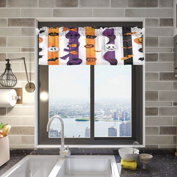 Stripes Halloween Element Curtain Valances Window Treatment Rod Pocket Drape Valance 54" X 18" for Kitchen Living Room Bedroom
