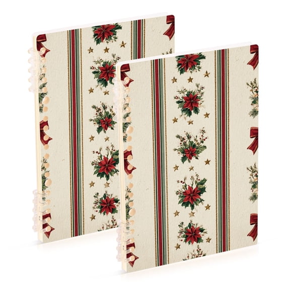 Stripes Holly Leaves Red Bows Christmas Notebook Detachable Coil Notebook Diary Plan Book A5 Size 60 Pages 1 Pack