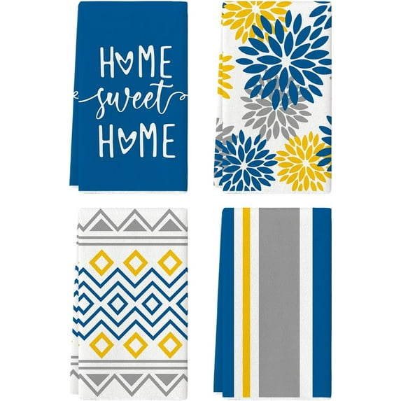 Stripes Home Sweet Home Boho Spring Kitchen Towels Dish Towels, 18x26 Inch Seasonal Decoration Hand Towels Set of 4