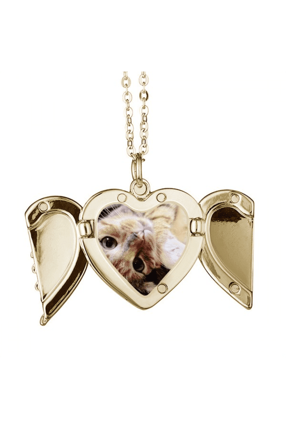 Stripes Kitty Cat Relax Animal Adorable Folded Wings Peach Heart Pendant Necklace
