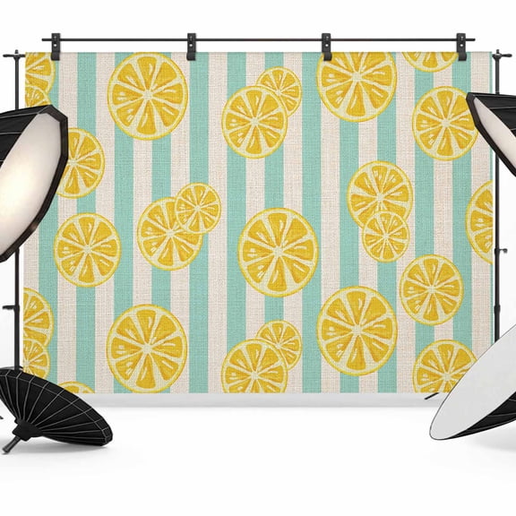 Stripes Lemon Backdrop for Photography, Cotton Linen Background Photo Backdrop Portrait Background Party Banner Photo Backgrounds for Studio Booth Props, 10x8ft