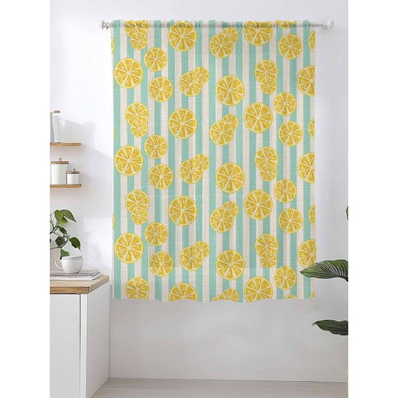 Stripes Lemon Sheer Curtains 72 Inch Long 1 Panel Cotton Linen Background Light Filterring Curtain Drapes Rod Pocket Voile Window Curtain for Living Room Bedroom 52" x 72"