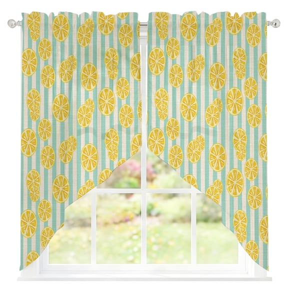 Stripes Lemon Sheer Curtains Swag Valances for Windows Cotton Linen Background Rod Pocket Swag Curtain Small Window Curtain for Kitchen Living Room Bedroom, 1 Pair 36"W x 36"L